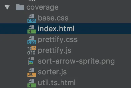 html 리포터의 결과로 coverage 폴더 안에 html과 관련된 파일들이 생겼다.