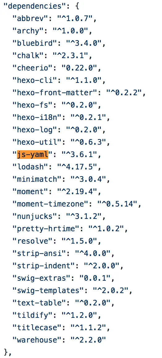 Hexo의 기본 디펜던시에 포함된 js-yaml