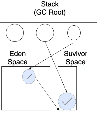 Survivor 영역을 Minor GC를 수행하면 어떻게 될까? Eden 영역만 존재할 때와 마찬가지로 Survivor 영역에도 메모리 단편화가 존재하게 된다.