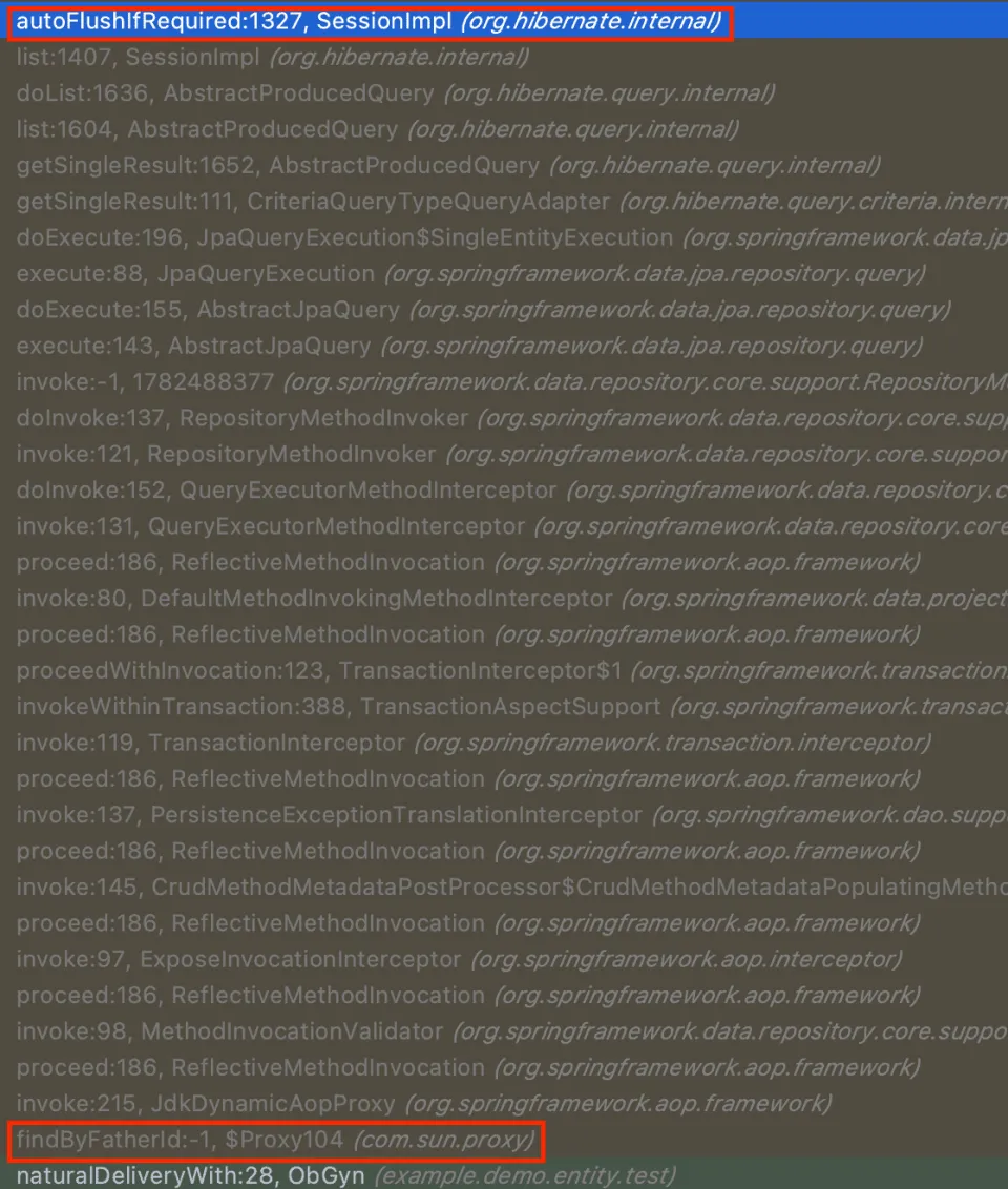 familyRegisterRepository.findByFatherId()를 쭉쭉 타고 들어가다보면 autoFlushIfRequired() 메서드를 호출하는 걸 볼 수 있습니다.