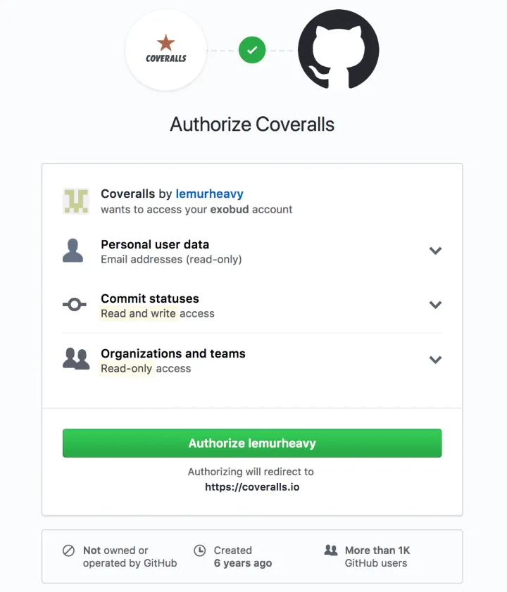 coveralls의 권한을 승인해주자.