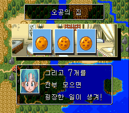 드래곤볼 7개를 모으면 굉장한 일이 생긴다고 설명하는 부르마