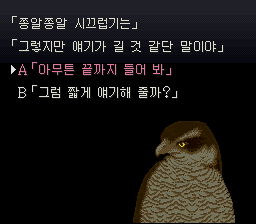 매 그림 위로 보기 두 개가 나열된 선택지 화면